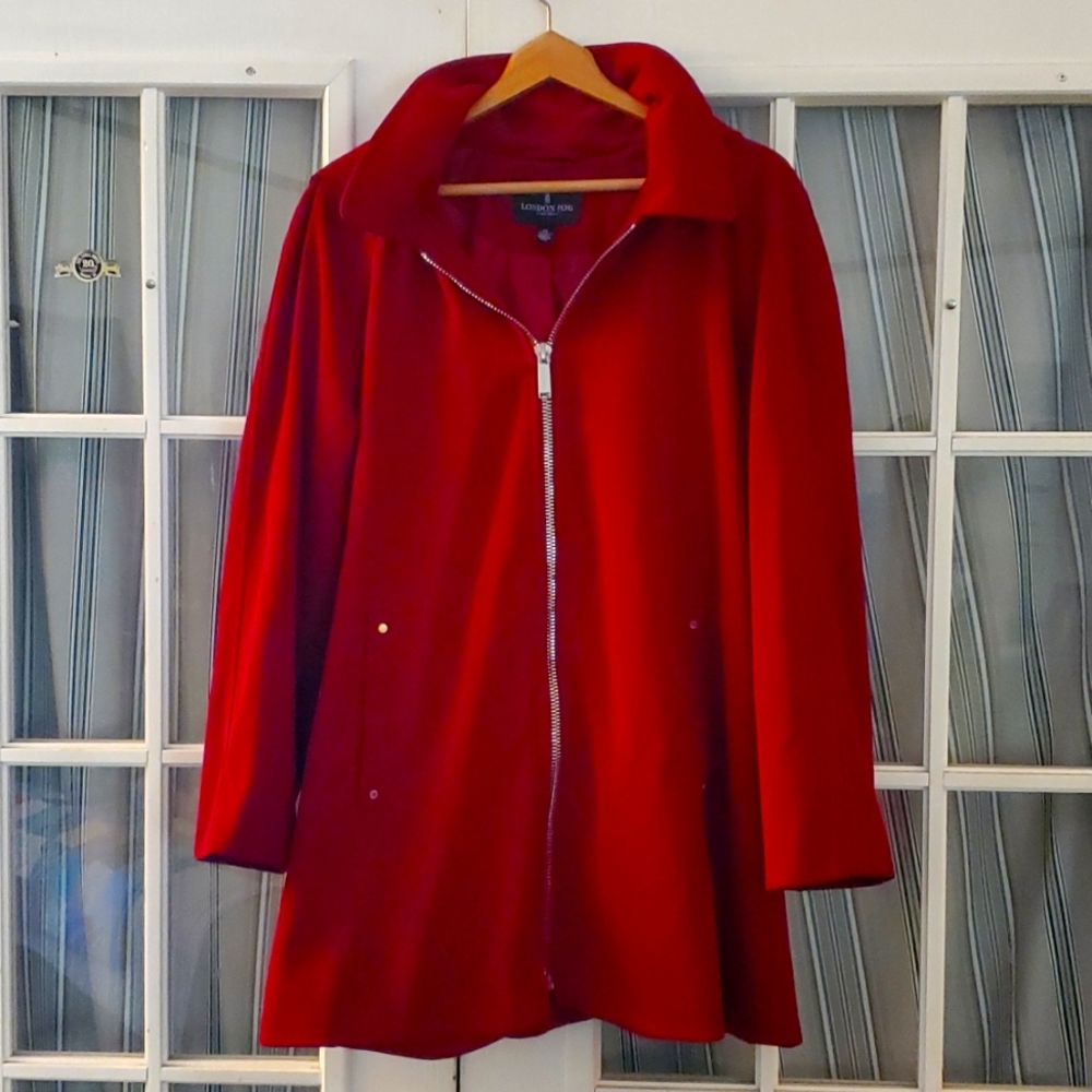 London Fog RED coat. Great for a Chiefs game or Taylor Swift concert!